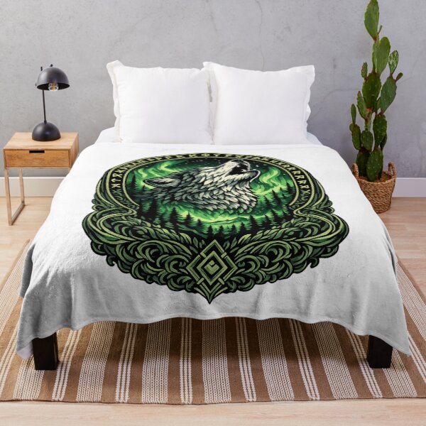 Item preview, Norse Wolf Aurora Borealis | Fenrir Viking Mythology Howling Wolf Nordic Art designed and sold by Daagath.