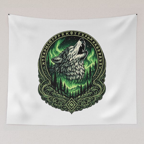 Item preview, Norse Wolf Aurora Borealis | Fenrir Viking Mythology Howling Wolf Nordic Art designed and sold by Daagath.