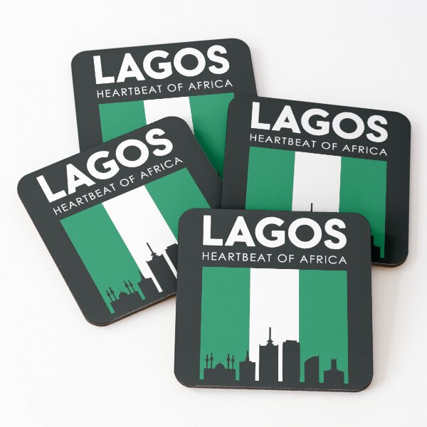 Item preview, Gráfico del horizonte de la ciudad de Lagos y la bandera de Nigeria designed and sold by MammothArt.
