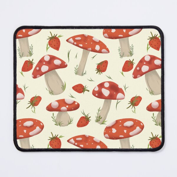 Item preview, Cottagecore Strawberry and Amanita Mushroom Pattern designed and sold by StoriesInGrain.