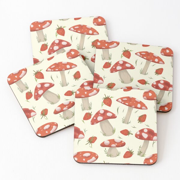 Item preview, Cottagecore Strawberry and Amanita Mushroom Pattern designed and sold by StoriesInGrain.