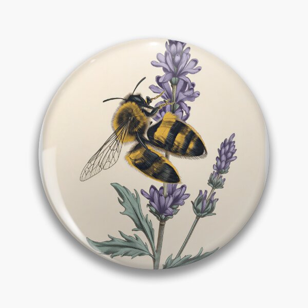 Artikelvorschau, Vintage botanische Illustration einer Hummel, die Lavendel bestäubt entworfen und verkauft von Evergreen Horizon Works.