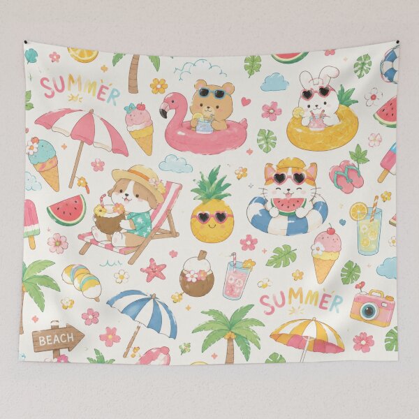 Item preview, Cute Kawaii Summer Beach Party Pattern designed and sold by 0606PM.