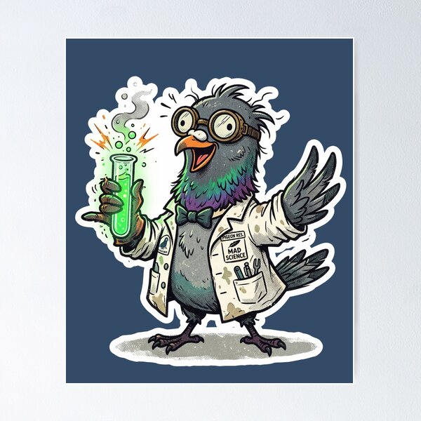 Item preview, Funny Mad Scientist Pigeon with Glowing Test Tube designed and sold by azule1.