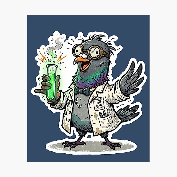 Item preview, Funny Mad Scientist Pigeon with Glowing Test Tube designed and sold by azule1.