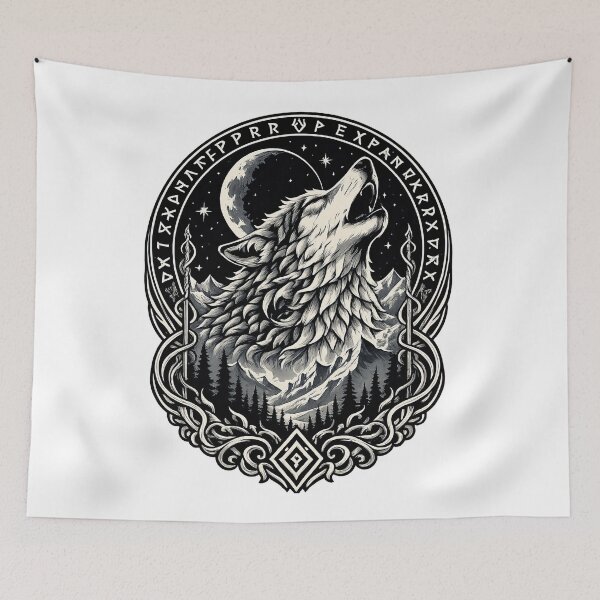 Item preview, Fenrir Moon Wolf | Norse Mythology Viking Wolf Under Lunar Eclipse designed and sold by Daagath.
