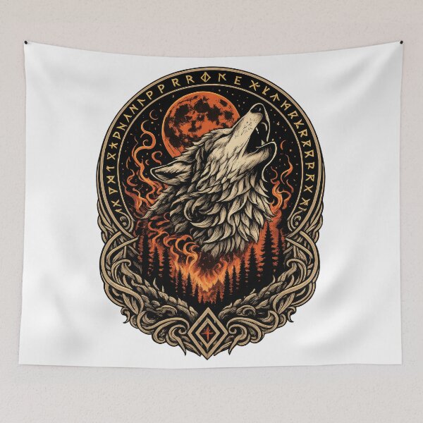 Item preview, Fenrir Blood Moon Wolf | Viking Norse Mythology Fire Wolf Eclipse Art designed and sold by Daagath.