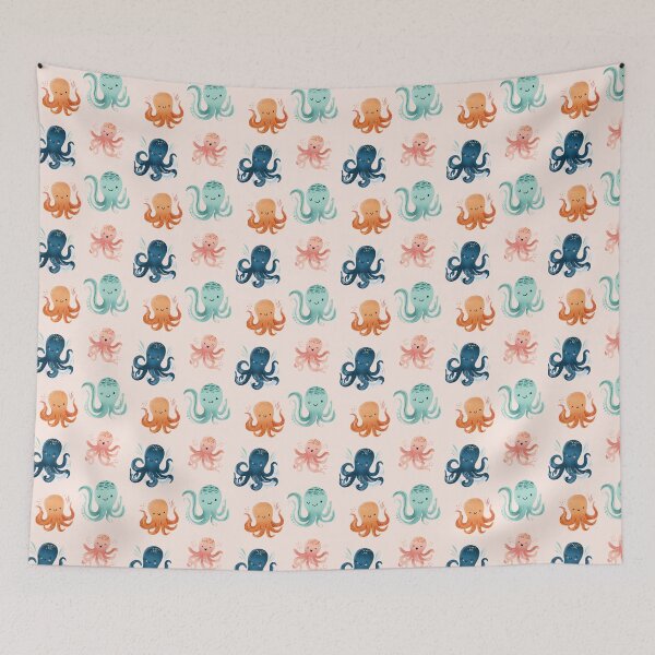 Item preview, Seamless pattern with cute octopus - pastel print with ocean animals for children's decor designed and sold by ArtFairy38.