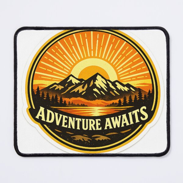 Item preview, Adventure Awaits Vintage Mountain Sunset Badge designed and sold by Modefissi.