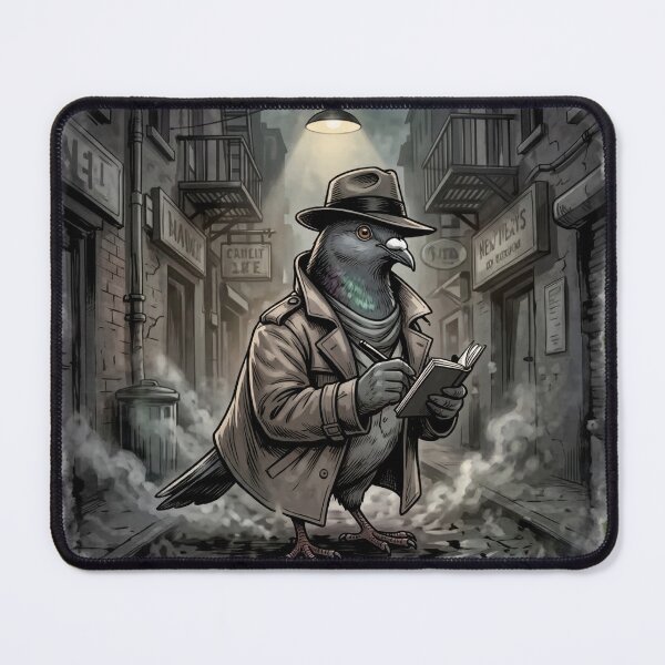 Item preview, Film Noir Detective Pigeon in a Foggy Alley designed and sold by azule1.