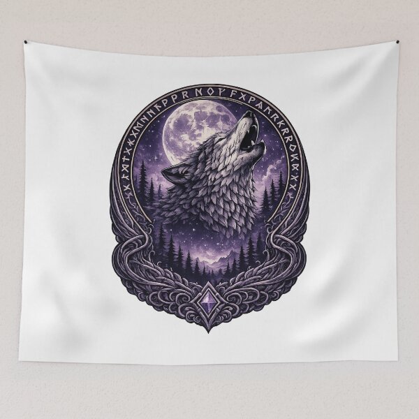 Item preview, Fenrir Full Moon Wolf | Viking Norse Mythology Howling Wolf Night Sky Art designed and sold by Daagath.