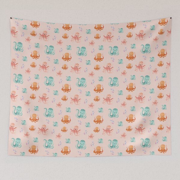 Item preview, Seamless pattern with cute octopus - pastel print with ocean animals for children's decor designed and sold by ArtFairy38.