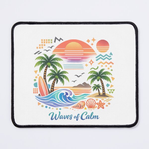 Item preview, Waves of Calm – Colorful Pastel Sunset Beach Design with Palm Trees and Ocean Waves designed and sold by EdgeSphere.