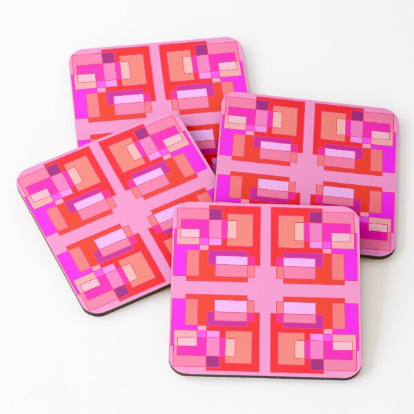 Item preview, Sunset colors in square and rectangular polygons in array on a pink background, lesbian pride designed and sold by RAHKELROYSUM.