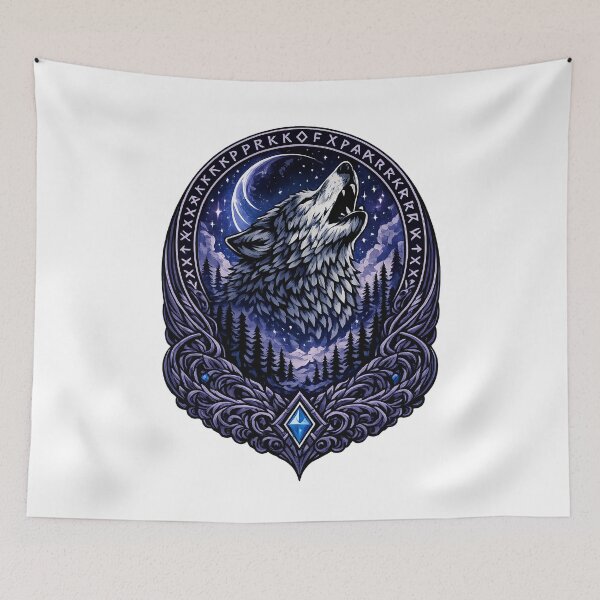 Item preview, Fenrir Night Wolf | Norse Mythology Viking Wolf Under Crescent Moon designed and sold by Daagath.