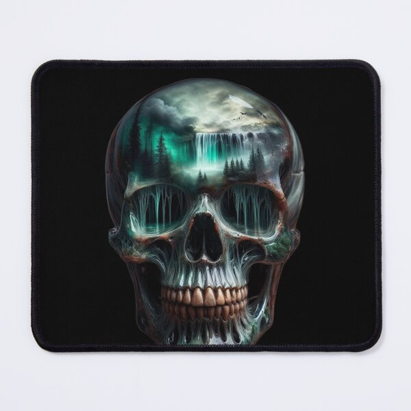 Item preview, Emerald Waterfall Skull – Dark Surreal Nature designed and sold by LujziWorld.