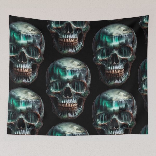 Item preview, Emerald Waterfall Skull – Dark Surreal Nature designed and sold by LujziWorld.