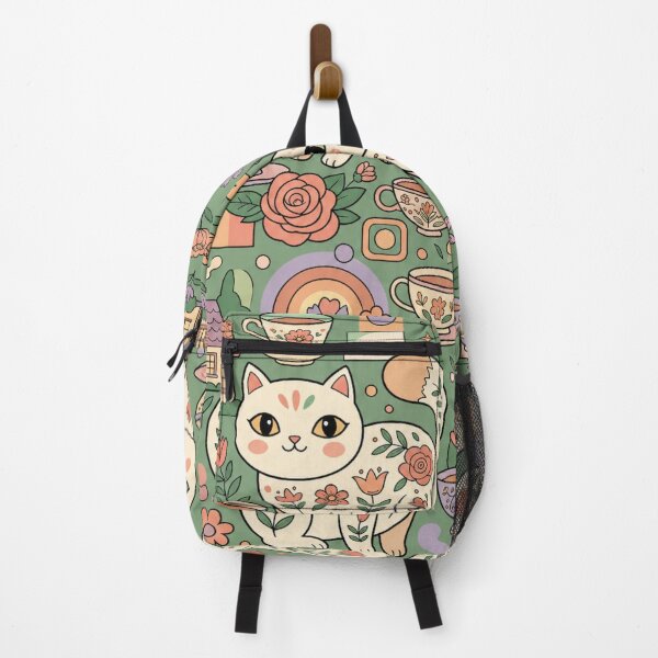 Item preview, Cute Cottagecore Tea Garden Cats Folk Art Seamless Pattern designed and sold by Iampoji.