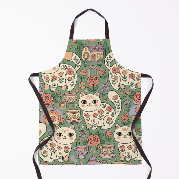 Item preview, Cute Cottagecore Tea Garden Cats Folk Art Seamless Pattern designed and sold by Iampoji.