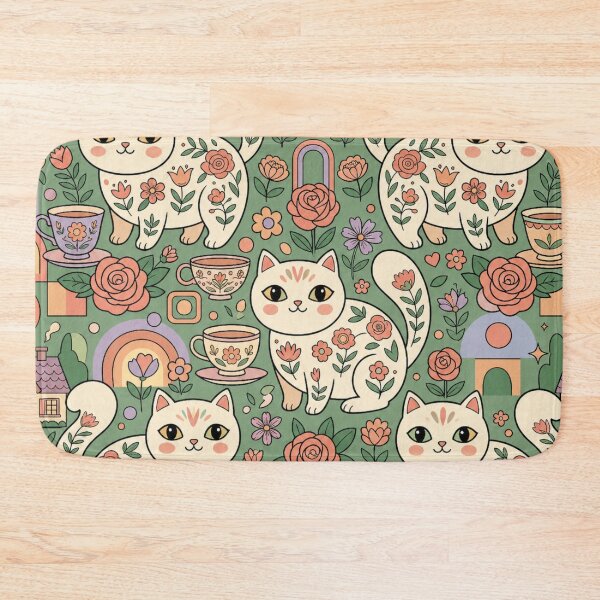 Item preview, Cute Cottagecore Tea Garden Cats Folk Art Seamless Pattern designed and sold by Iampoji.