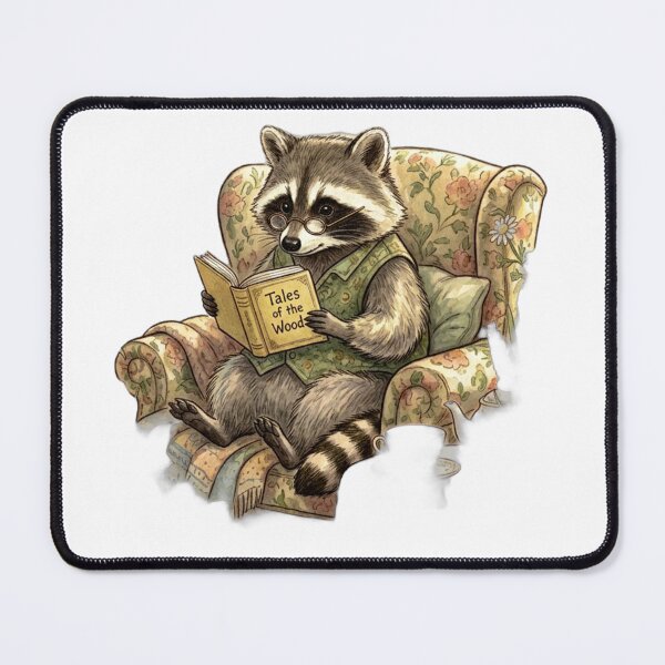 Item preview, Cottagecore Raccoon Reading Book - Cute Animal Cafe Illustration Pastel designed and sold by Clintora.