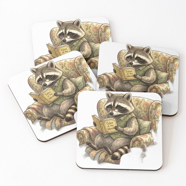 Item preview, Cottagecore Raccoon Reading Book - Cute Animal Cafe Illustration Pastel designed and sold by Clintora.