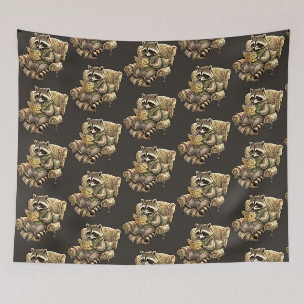 Item preview, Cottagecore Raccoon Reading Book - Cute Animal Cafe Illustration Pastel designed and sold by Clintora.