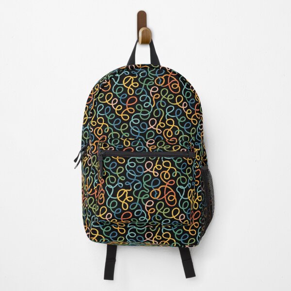 Item preview, Rainbow Swirl Squiggle Doodle Pattern Black Background designed and sold by Zaya_art.