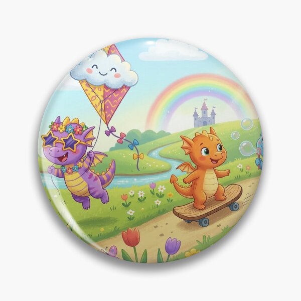 Item preview, Cute Baby Dragons Playing in Fairytale Landscape Watercolor Art designed and sold by HappyCreaturesCo.