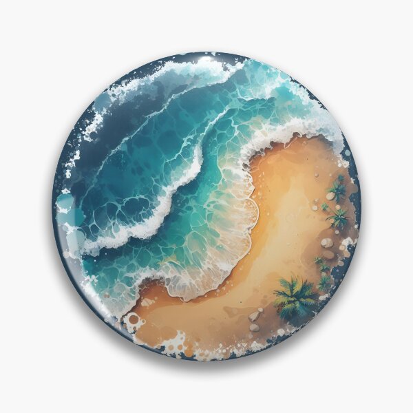 Item preview, Tiny Ocean Circle  Island  Waves Watercolor Beach  designed and sold by InkRevolt.