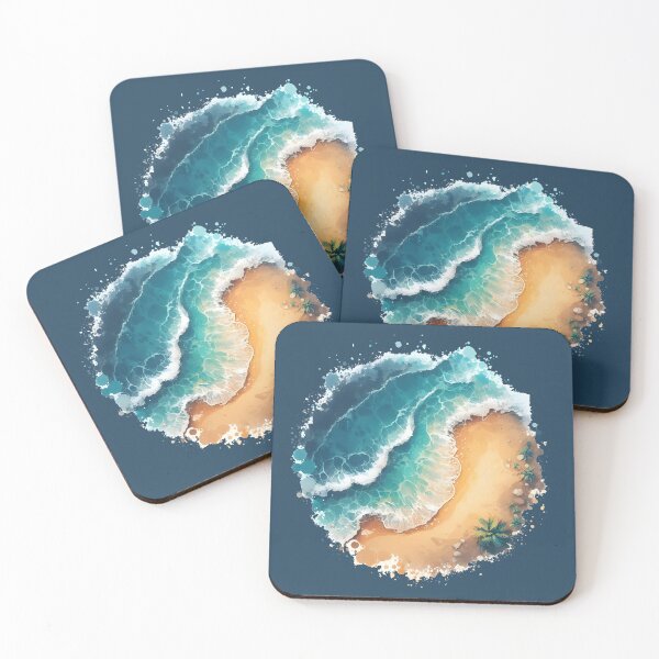 Item preview, Tiny Ocean Circle  Island  Waves Watercolor Beach  designed and sold by InkRevolt.