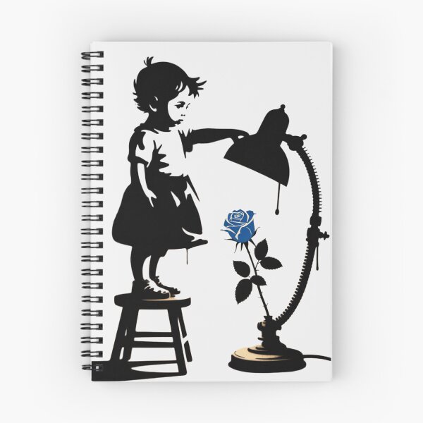 Item preview, Banksy child playing with a lamp and shining it on a blue rose designed and sold by 123ks.