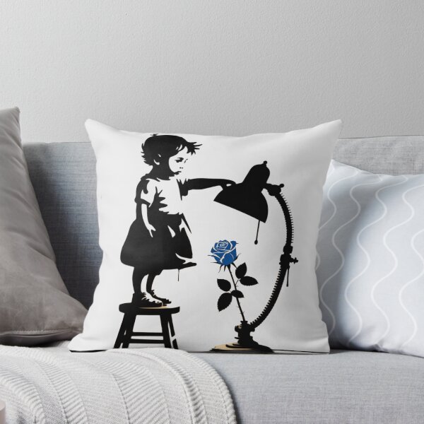 Item preview, Banksy child playing with a lamp and shining it on a blue rose designed and sold by 123ks.