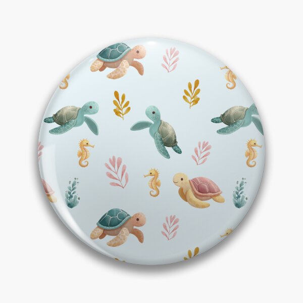 Item preview, Seamless pattern with cute turtles and seahorses - pastel print with ocean animals for children's decor designed and sold by ArtFairy38.