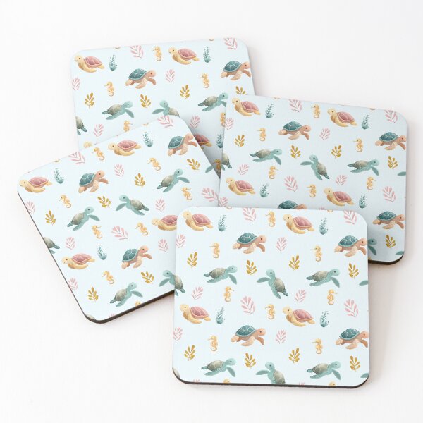 Item preview, Seamless pattern with cute turtles and seahorses - pastel print with ocean animals for children's decor designed and sold by ArtFairy38.