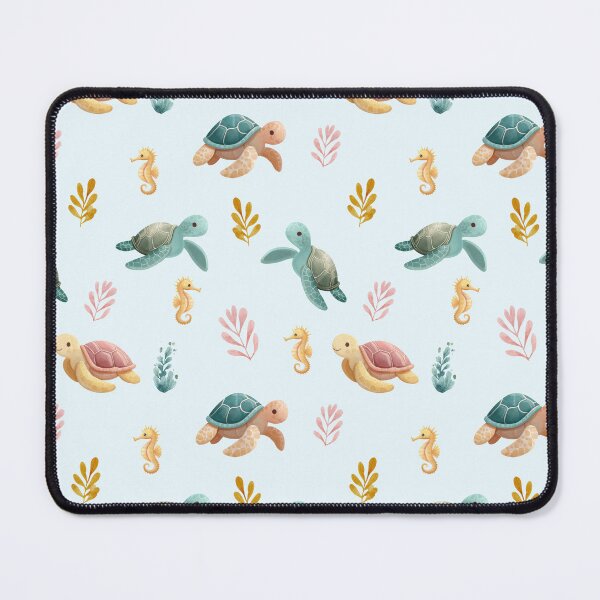 Item preview, Seamless pattern with cute turtles and seahorses - pastel print with ocean animals for children's decor designed and sold by ArtFairy38.