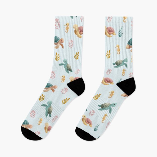 Item preview, Seamless pattern with cute turtles and seahorses - pastel print with ocean animals for children's decor designed and sold by ArtFairy38.