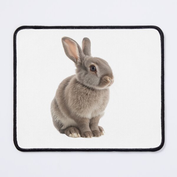 Item preview, Gentle gray domestic rabbit sits quietly, showcasing its soft fur and relaxed demeanor. It appears peacefully in a well-lit, neutral background, inviting a sense of calmness. designed and sold by MiraCleAI.