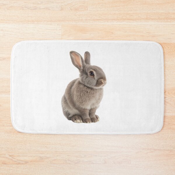 Item preview, Gentle gray domestic rabbit sits quietly, showcasing its soft fur and relaxed demeanor. It appears peacefully in a well-lit, neutral background, inviting a sense of calmness. designed and sold by MiraCleAI.