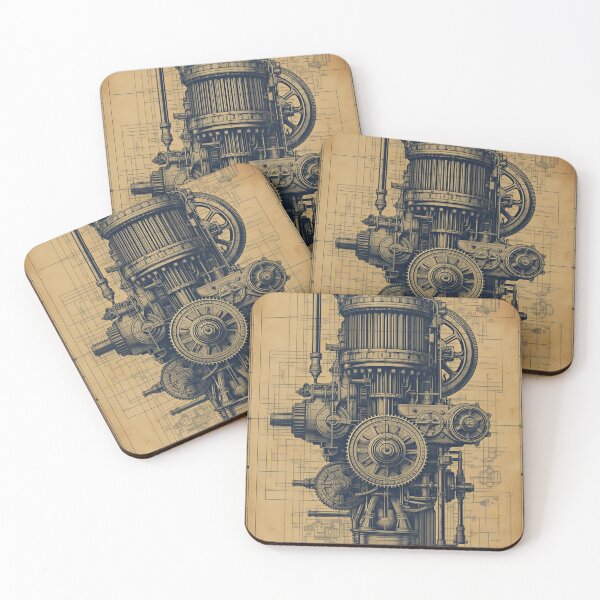 Item preview, Vintage Industrial Engine Blueprint Mechanical Engineering Art designed and sold by Evergreen Horizon Works.