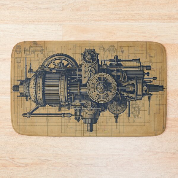 Item preview, Vintage Industrial Engine Blueprint Mechanical Engineering Art designed and sold by Evergreen Horizon Works.