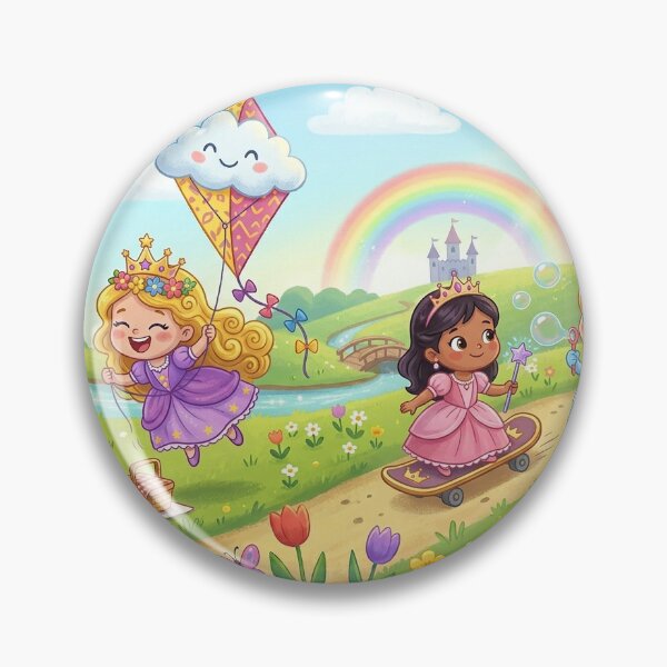 Item preview, ⁠Cute Baby Princesses Playing in Fairytale Landscape Watercolor Art designed and sold by HappyCreaturesCo.