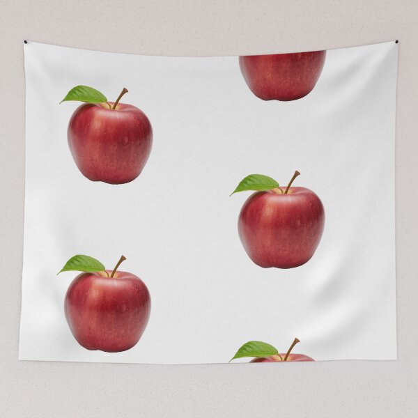 Item preview, Fresh red apple resting on a transparent surface with green leaf detail designed and sold by MiraCleAI.