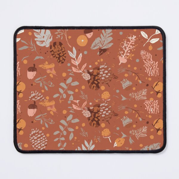 Item preview, Leaf pattern design with nature elements on a terracotta brown background designed and sold by MiraCleAI.