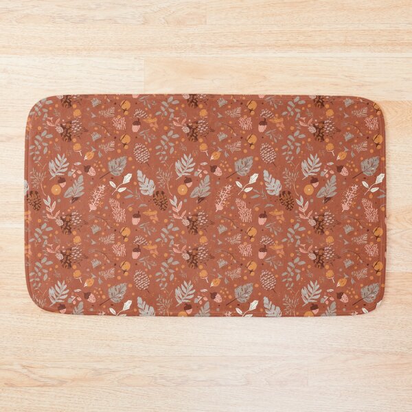 Item preview, Leaf pattern design with nature elements on a terracotta brown background designed and sold by MiraCleAI.