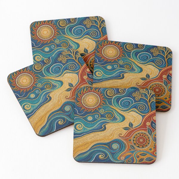 Item preview, Aboriginal Inspired Dot Art - Dreamy Sun and Waves Pattern designed and sold by GrinGalore.
