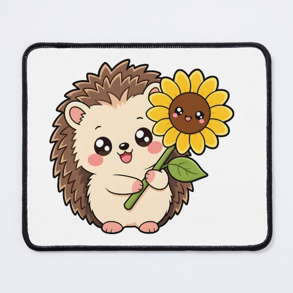 Item preview, Cute Hedgehog Holding Smiling Sunflower Kawaii Cartoon designed and sold by KCasual.
