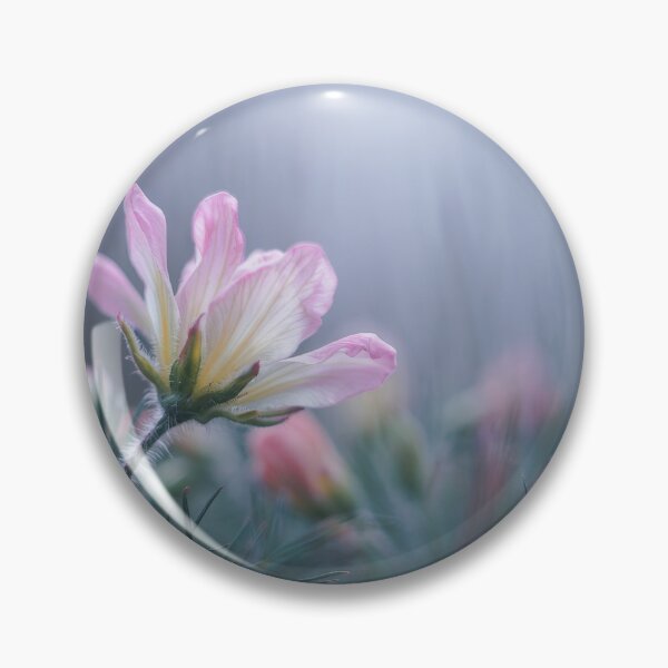 Item preview, Delicate pink flowers blossom amidst a gentle morning mist in a tranquil meadow designed and sold by MiraCleAI.