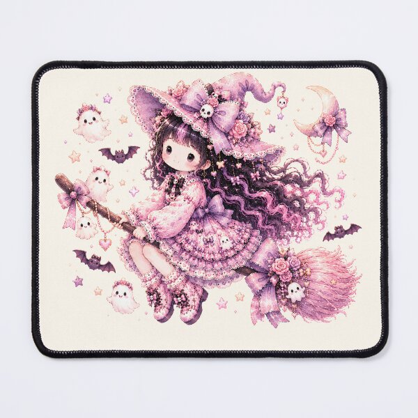 Item preview, Coquette Witch on Broomstick | Kawaii Ghost Halloween Gothic Lolita Fantasy designed and sold by looplandger.