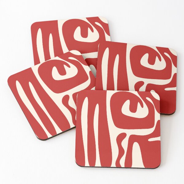 Item preview, Mid Century Modern Abstract Kwaito Pattern in Red and Almond Cream designed and sold by kierkegaard.